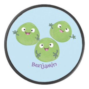Funny Brussels sprouts vegetables cartoon Hockey Puck