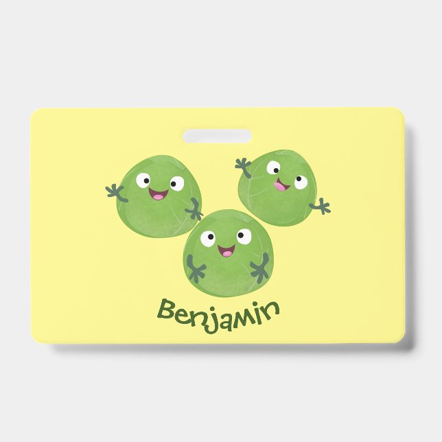 Funny Brussels sprouts vegetables cartoon ID Badge (Front)