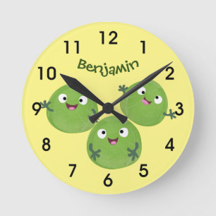 Funny Brussels sprouts vegetables cartoon Round Cl Round Clock