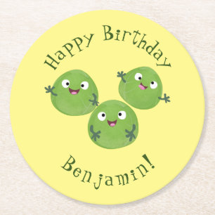 Funny Brussels sprouts vegetables cartoon Round Paper Coaster