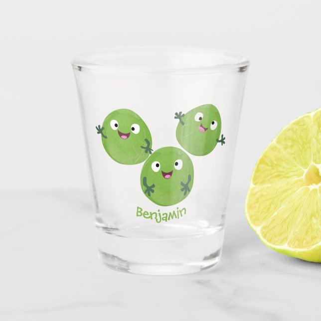 Funny Brussels sprouts vegetables cartoon Shot Glass (Front)