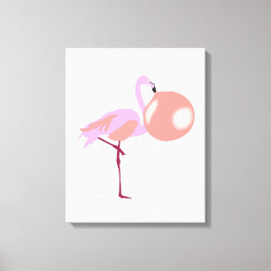 Funny Bubble Gum Flamingo Blowing Bubble Canvas Print