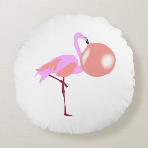 Funny Bubble Gum Flamingo Blowing Bubble Round Cushion