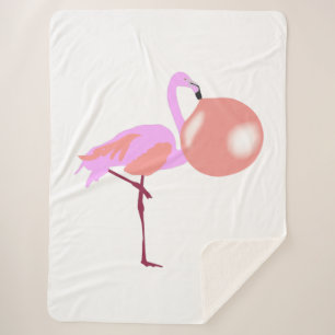 Funny Bubble Gum Flamingo Blowing Bubble Sherpa Blanket