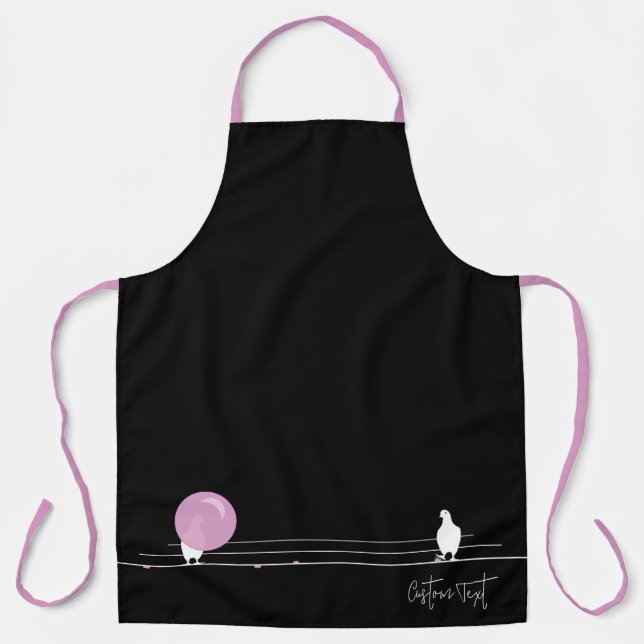 Funny Bubblegum Birds on a Wire Black Apron (Front)