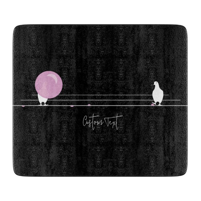 Funny Bubblegum Birds on a Wire Black Cutting Board (Front)