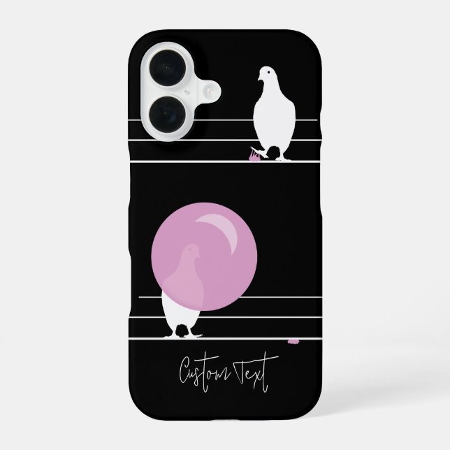 Funny Bubblegum Birds on a Wire Black iPhone 16 Case (Back)