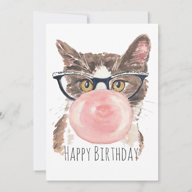 Funny Bubblegum Cat Birthday Card (Front)