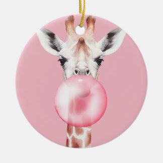 Funny Bubblegum Giraffe Ceramic Ornament