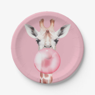 Funny Bubblegum Giraffe Paper Plate