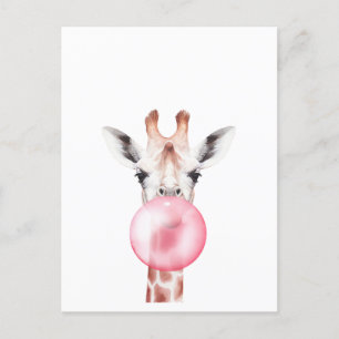 Funny Bubblegum Giraffe Postcard