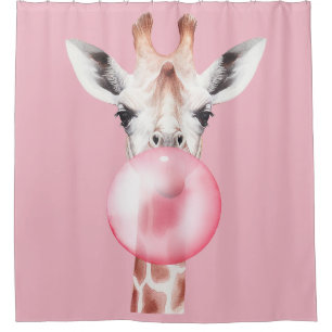 Funny Bubblegum Giraffe Shower Curtain