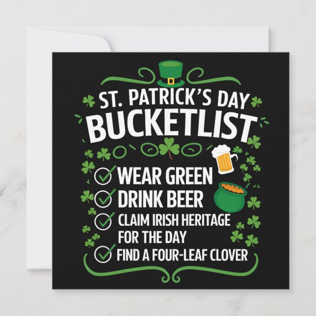 Funny Bucket List Celebrate St Patrick's Day Invitation (Front)