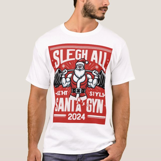 Funny Buff Santa Christmas Gym T-Shirt (Front)