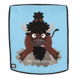 Funny buffalo bison cartoon illustration backpack