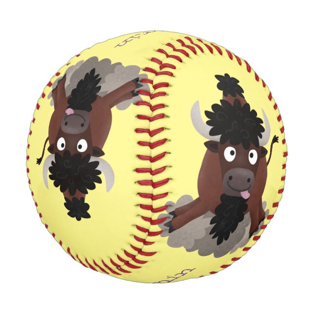 Funny buffalo bison cartoon illustration baseball (Angled)