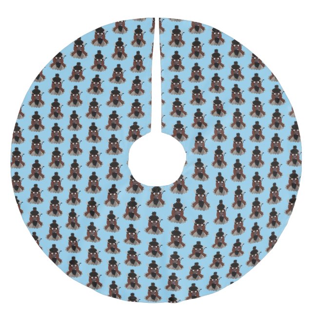 Funny buffalo bison cartoon illustration brushed polyester tree skirt (Front)