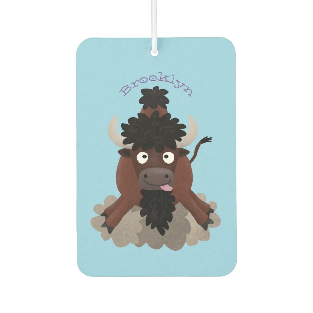 Funny buffalo bison cartoon illustration  car air freshener (Front)