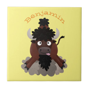 Funny buffalo bison cartoon illustration ceramic tile
