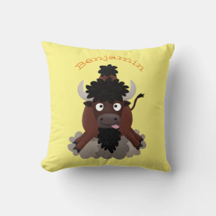 Funny buffalo bison cartoon illustration cushion