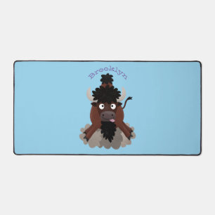 Funny buffalo bison cartoon illustration desk mat