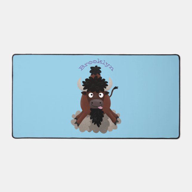 Funny buffalo bison cartoon illustration desk mat (Front)
