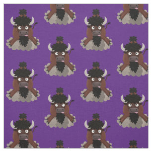 Funny buffalo bison cartoon illustration fabric