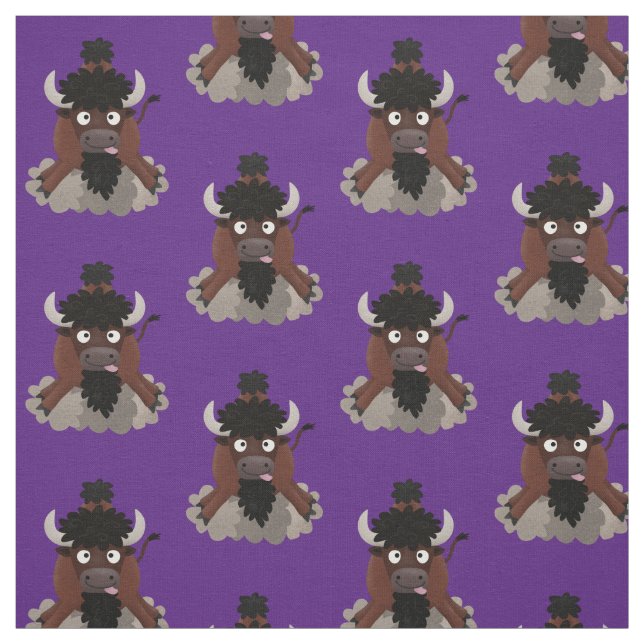 Funny buffalo bison cartoon illustration fabric (Swatch)