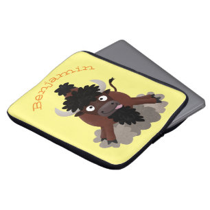 Funny buffalo bison cartoon illustration laptop sleeve