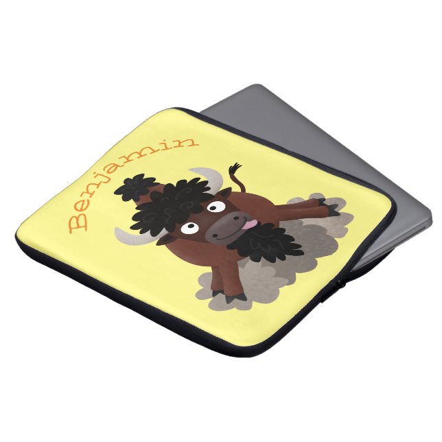 Funny buffalo bison cartoon illustration laptop sleeve (Front Top)