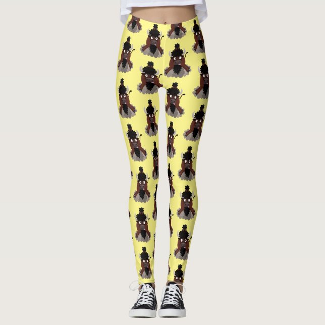 Funny buffalo bison cartoon illustration leggings (Front)