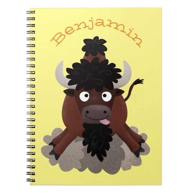 Funny buffalo bison cartoon illustration notebook (Front)