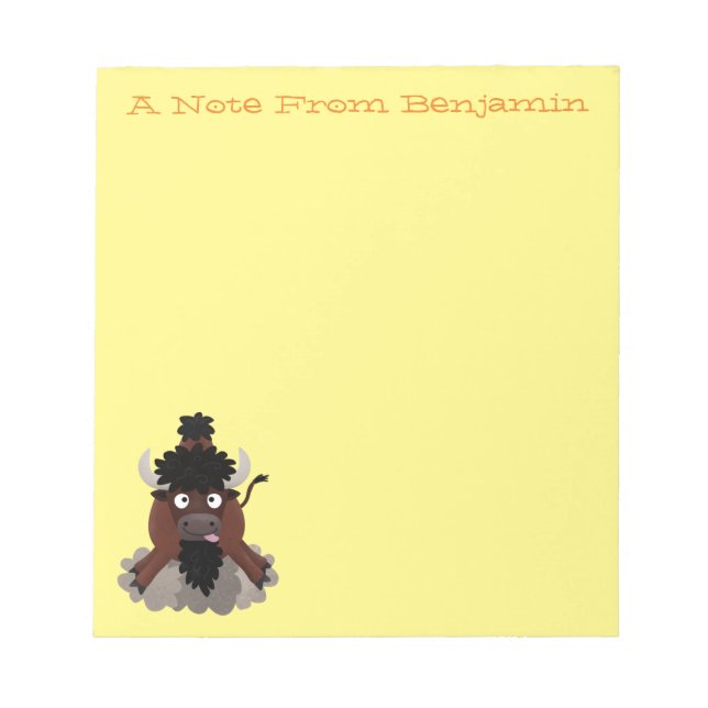 Funny buffalo bison cartoon illustration notepad (Front)