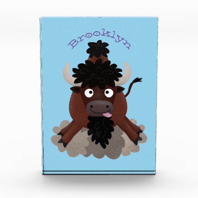 Funny buffalo bison cartoon illustration photo block (Front)