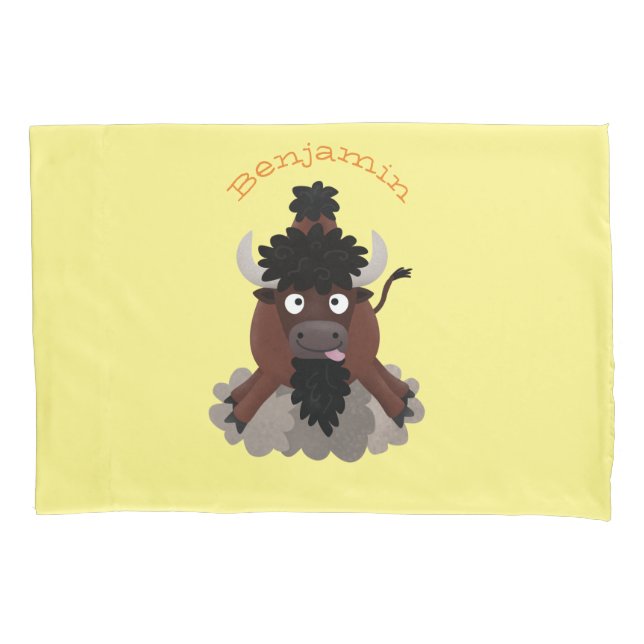 Funny buffalo bison cartoon illustration pillowcase (Front)