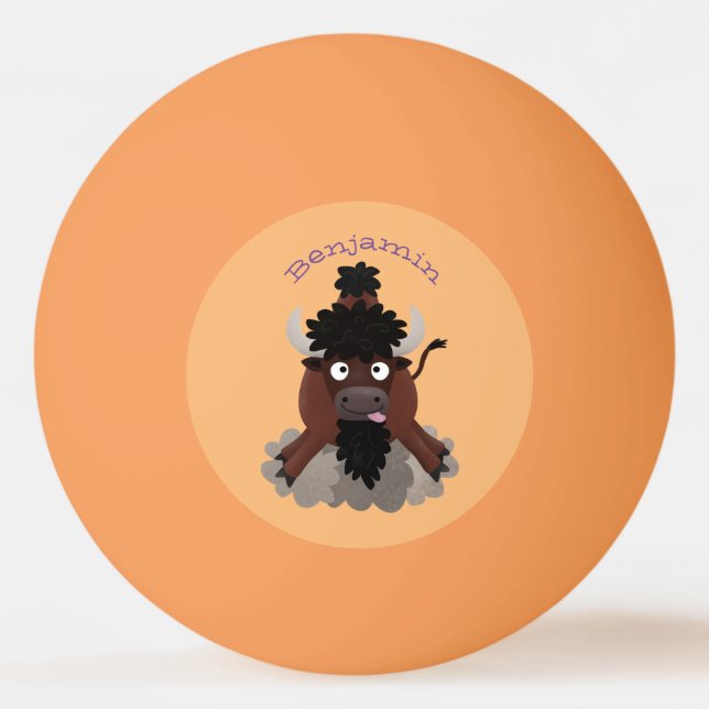 Funny buffalo bison cartoon illustration ping pong ball (Front)