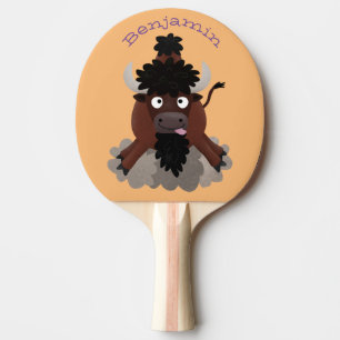Funny buffalo bison cartoon illustration ping pong paddle