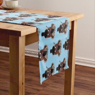 Funny buffalo bison cartoon illustration short table runner