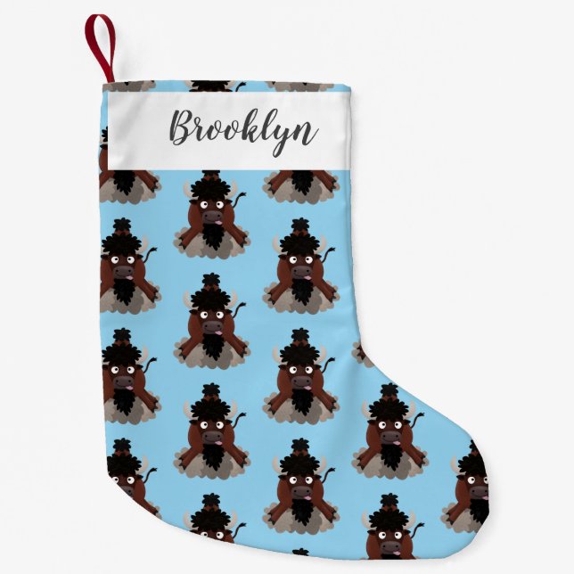 Funny buffalo bison cartoon illustration small christmas stocking (Front)