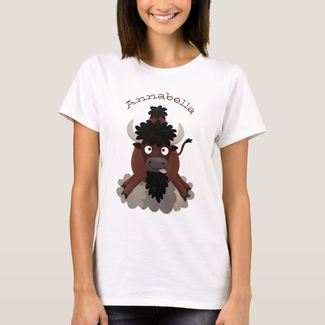 Funny buffalo bison cartoon illustration T-Shirt (Front)