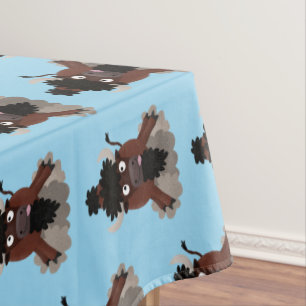Funny buffalo bison cartoon illustration tablecloth