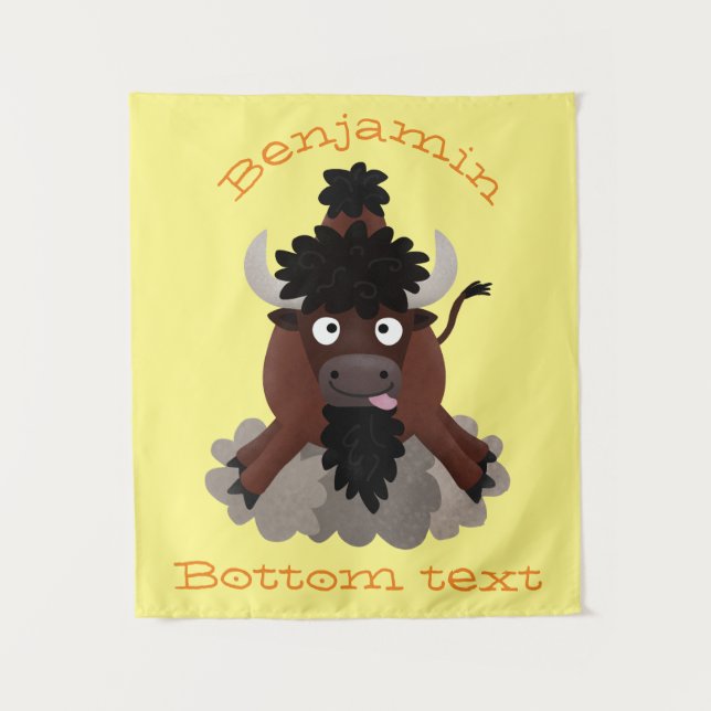 Funny buffalo bison cartoon illustration tapestry (Front)