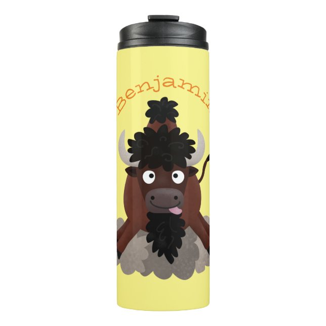 Funny buffalo bison cartoon illustration thermal tumbler (Front)