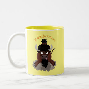 Funny buffalo bison cartoon illustration Two-Tone coffee mug