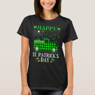 Funny Buffalo Plaid Green Truck Badminton St. Patr T-Shirt