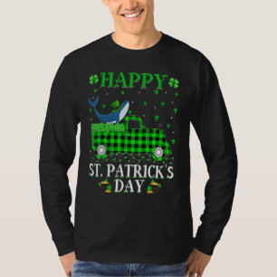 Funny Buffalo Plaid Green Truck Blue Whale St Patr T-Shirt
