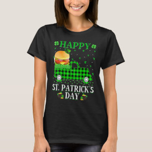 Funny Buffalo Plaid Green Truck Burger St  Patrick T-Shirt