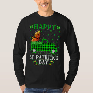 Funny Buffalo Plaid Green Truck Butterfly St Patri T-Shirt
