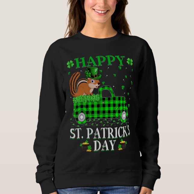 Funny Buffalo Plaid Green Truck Chipmunk St Patric Sweatshirt (Front)