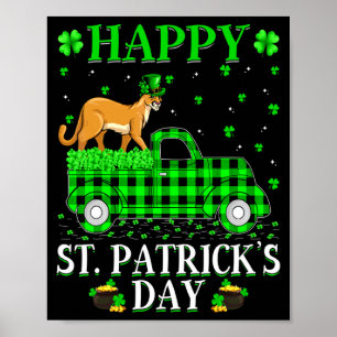 Funny Buffalo Plaid Green Truck Cougar St Patrick  Poster